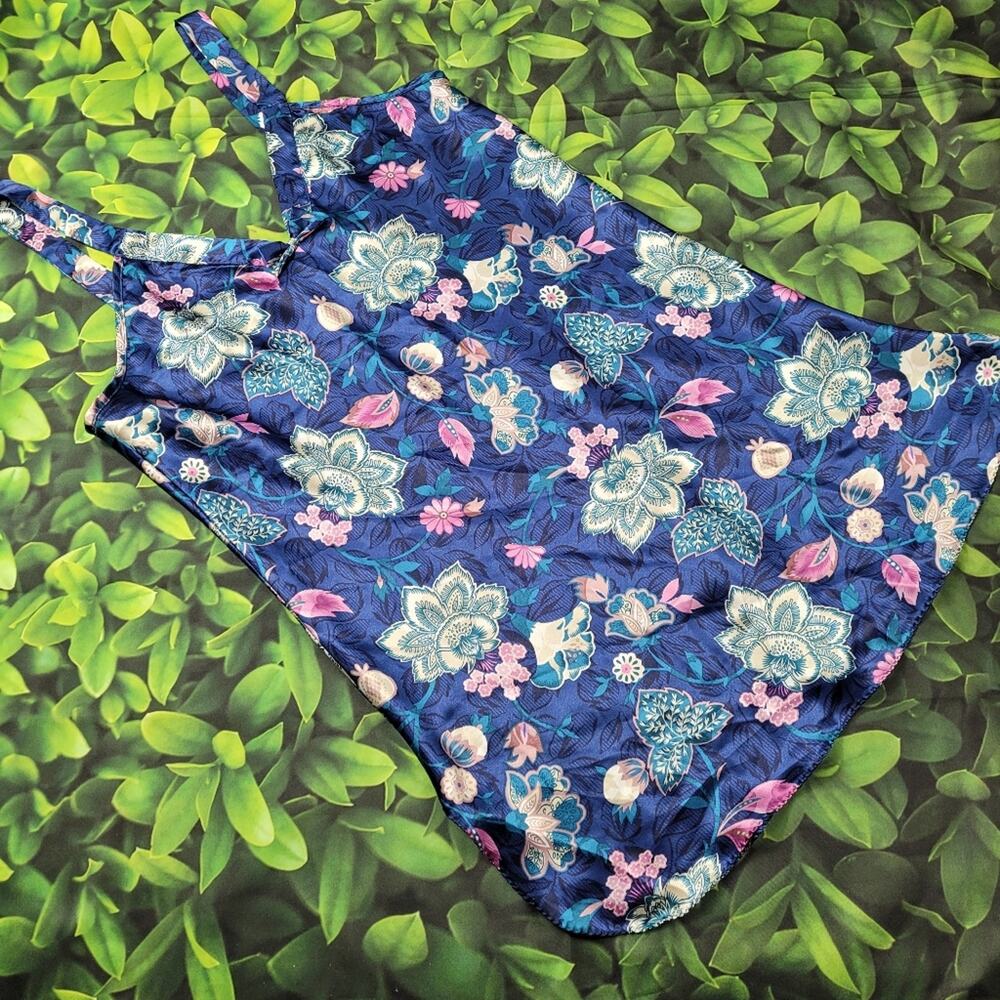 Vintage California Dynasty Blue Floral Chemise Slip Dress Nightie size Small - Picture 4 of 14